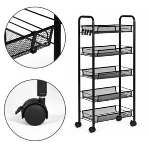 Metalinis mobilus lentynų blokas vonios kambariui ir virtuvei, organizatorius su 5 lentynomis ir ratukais, juodas ModernHome - Image 7