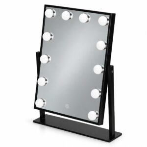LED kosmetinis veidrodis 30x40 cm su apšvietimu, 3 spalvų režimai, 12 lempučių, juodas ModernHome - Image 7