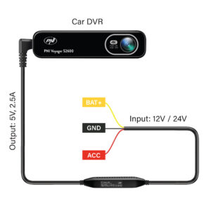 PNI maitinimo kabelis automobiliniams vaizdo registratoriams, įvestis 12V/24V, išvestis 5V 2.5A - Image 3
