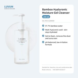 LUVUM Bamboo Hyaluronic Moisture Gel Cleanser veido prausiklis 200 ml - gelinis, su hialurono rūgštimi - Image 2