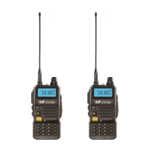 Pakuotė 2bc Nešiojama VHF/UHF radijo stotelė CRT FP00 dviejų dažnių 144-146 ir 430-440 MHz juoda, VOX, 128 kanalai, paieška, programuojama, žibintuvėlis, FM radijas 76-108 MHz, TOT, retransliatorius