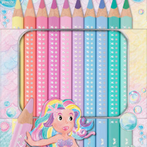Spalvoti pieštukai Faber-Castell Jumbo Sparkle pastelinės spalvos, metalinėje dėžutėje, 10 vnt./pak.
