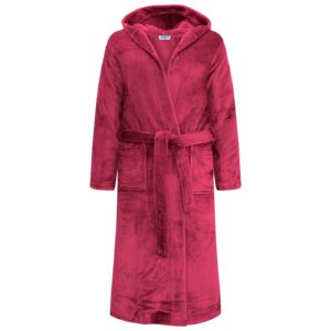 GAUBERT unisex flisinis chalatas su gobtuvu, ilgas, bordo spalvos L/XL