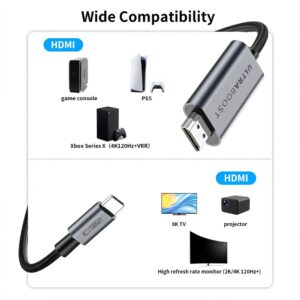 Tech-Protect ULTRABOOST KABELIS USB-C Į HDMI 2.1 8K 60HZ 300CM GELEŽIES PILKOS SPALVOS - Image 7