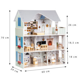 Lėlių namelis su medinių baldų komplektu – 3 aukštų „Emma Residence“ ECOTOYS - Image 8