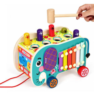 Medinis 8-in-1 drambliuko formos lavinamasis kubas su vaikštyne, formų rūšiuokliu, ksilofonu ir kirmėlių žvejyba ECOTOYS - Image 8