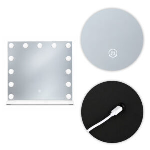 LED makiažo veidrodis 50x40 cm kosmetinis su apšvietimu 3 spalvos 13 lempučių ModernHome - Image 8