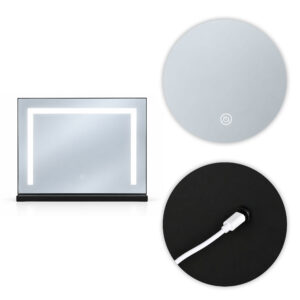LED kosmetinis veidrodis 50x40 cm su apšvietimu, 3 spalvų režimai, juodas ModernHome - Image 8