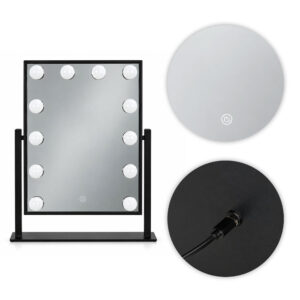 LED kosmetinis veidrodis 30x40 cm su apšvietimu, 3 spalvų režimai, 12 lempučių, juodas ModernHome - Image 8