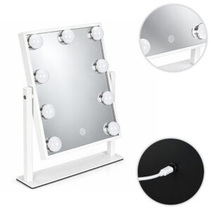 LED makiažo veidrodis 25x30 cm kosmetinis su apšvietimu 3 spalvų 9 lemputės ModernHome - Image 8