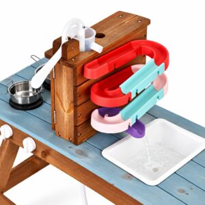 Medinė purvo virtuvėlė vaikams su iškylų stalu, suoliukais, vandens siurbliu ir kriaukle ECOTOYS - Image 8