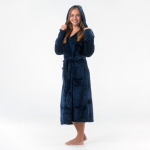 GAUBERT unisex flisinis chalatas su gobtuvu, ilgas, mėlynos spalvos S/M - Image 3