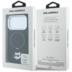 Karl Lagerfeld su 360° žiediniu stovu Choupette Head Pin MagSafe dėklas, skirtas iPhone 18 Pro / 17 Pro, juodas - Image 8