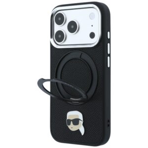 Karl Lagerfeld su žiediniu stovu 360 Karl Head Pin MagSafe dėklas, skirtas iPhone 18 Pro / 17 Pro, juodas - Image 2