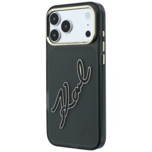 Karl Lagerfeld IML Big Signature Resin Metal Frame dėklas, skirtas iPhone 18 Pro Max / 17 Pro Max, juodas - Image 2