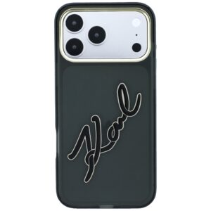 Karl Lagerfeld IML Big Signature Resin Metal Frame dėklas, skirtas iPhone 18 Pro Max / 17 Pro Max, juodas - Image 3