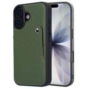 Selencia Riva nugarėlė su kortelių dėklu, skirta Apple iPhone 17 – šalavijo žalia