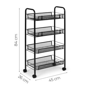 Metalinis mobilus lentynų blokas voniai ir virtuvei, 4 lentynos, su ratukais, juodas, ModernHome - Image 9
