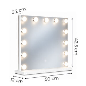 LED makiažo veidrodis 50x40 cm kosmetinis su apšvietimu 3 spalvos 13 lempučių ModernHome - Image 9