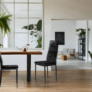 4 kėdžių komplektas, juodos veliūrinės kėdės valgomajam ir svetainei ModernHome - Image 9