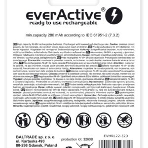 „EverActive“ Ni-MH 6F22 9V 320 mAh ‚Professional Line‘ įkraunamos baterijos - Image 2