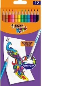 BIC Spalvoti pieštukai su trintuku Kids Evolution Illusion 12 spalvų rinkinys