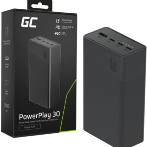 „Greencell“ „PowerPlay 30“ išorinis akumuliatorius, 30 000 mAh, 22,5 W (3 x USB-C, 1 x USB-A), juodas - Image 2