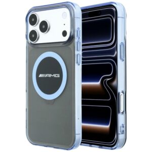 Dėklas AMG IML Transparent Bicolor Block MagSafe, skirtas iPhone 18 Pro Max / 17 Pro Max, juodas/mėlynas