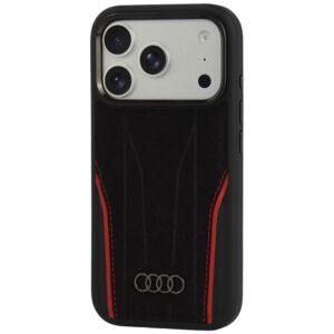 Dėklas Audi R8 Genuine Leather MagSafe, skirtas iPhone 18 Pro / 17 Pro, juodas-raudonas - Image 3