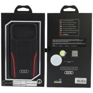 Dėklas Audi R8 Genuine Leather MagSafe, skirtas iPhone 18 Pro / 17 Pro, juodas-raudonas - Image 5