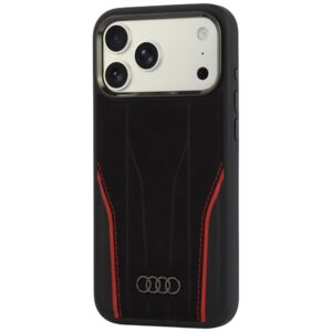 Dėklas Audi R8 iš natūralios odos su MagSafe, skirtas iPhone 18 Pro Max / 17 Pro Max, juodas-raudonas - Image 3