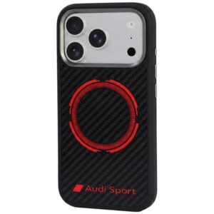 Dėklas Audi RSQ Carbon Fiber Sport Red Circle MagSafe, skirtas iPhone 18 Pro / 17 Pro, juodas - Image 3