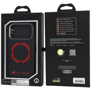 Dėklas Audi RSQ Carbon Fiber Sport Red Circle MagSafe, skirtas iPhone 18 Pro / 17 Pro, juodas - Image 4