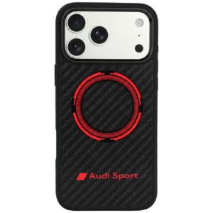 Dėklas Audi RSQ Carbon Fiber Sport Red Circle MagSafe, skirtas iPhone 18 Pro Max / 17 Pro, juodas