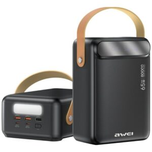Išorinė baterija AWEI PA-83 80000mAh 3xUSB-A/2XUSB-C juoda - Image 1