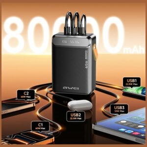 Išorinė baterija AWEI PA-83 80000mAh 3xUSB-A/2XUSB-C juoda - Image 5