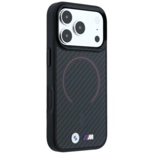 Dėklas BMW M Kevlar Red Print Ring Metal Logo MagSafe, skirtas iPhone 18 Pro / 17 Pro, juodas - Image 4