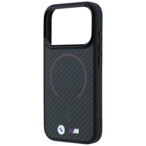 Dėklas BMW M Kevlar Red Print Ring Metal Logo MagSafe, skirtas iPhone 18 Pro Max / 17 Pro Max, juodas - Image 6
