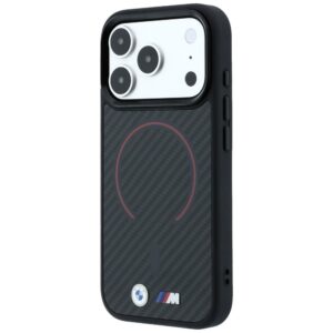 Dėklas BMW M Kevlar Red Print Ring Metal Logo MagSafe, skirtas iPhone 18 Pro Max / 17 Pro Max, juodas - Image 2