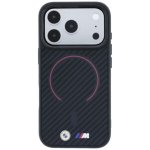 Dėklas BMW M Kevlar Red Print Ring Metal Logo MagSafe, skirtas iPhone 18 Pro Max / 17 Pro Max, juodas - Image 3