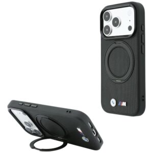 Dėklas BMW Kevlar Ring Stand 360 MagSafe, skirtas iPhone 18 Pro Max / 17 Pro Max, juodas
