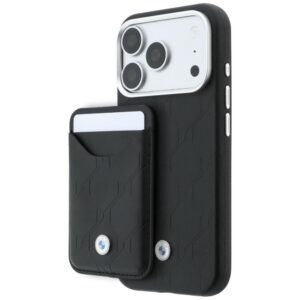 Dėklas + piniginė BMW Quilted Pattern Metal Logo, skirtas iPhone 18 Pro / 17 Pro, juodas