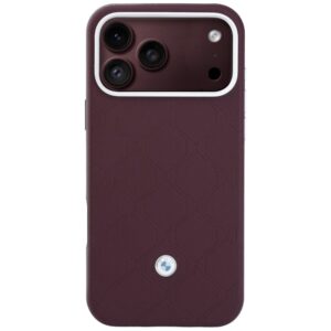 BMW Quilted Pattern Metal Logo dėklas + piniginės rinkinys, skirtas iPhone 18 Pro / 17 Pro, bordo spalvos - Image 3