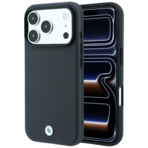 BMW Kevlar Metal Logo MagSafe dėklas, skirtas iPhone 18 Pro / 17 Pro, antracito spalvos