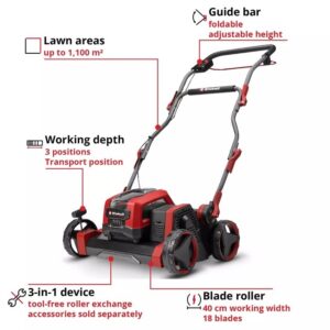 Akumuliatorinis vejos aeratorius EINHELL GP-SC 36/40 Li BL-Solo, juodas, raudonas - Image 2