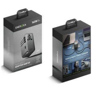 Energea TravelWorld adapteris GaN 160W PD 3x USB-C / USB-A Gunmetal sieninis įkroviklis - Image 10