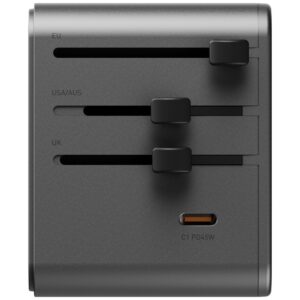 Energea TravelWorld Mini GaN 45W PD sieninis įkroviklis 3x USB-C / 2x USB-A Gunmetal - Image 3