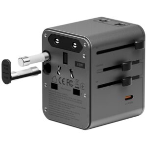 Energea TravelWorld Mini GaN 45W PD sieninis įkroviklis 3x USB-C / 2x USB-A Gunmetal - Image 4