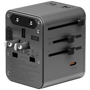 Energea TravelWorld Mini GaN 45W PD sieninis įkroviklis 3x USB-C / 2x USB-A Gunmetal - Image 5