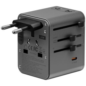 Energea TravelWorld Mini GaN 45W PD sieninis įkroviklis 3x USB-C / 2x USB-A Gunmetal - Image 6